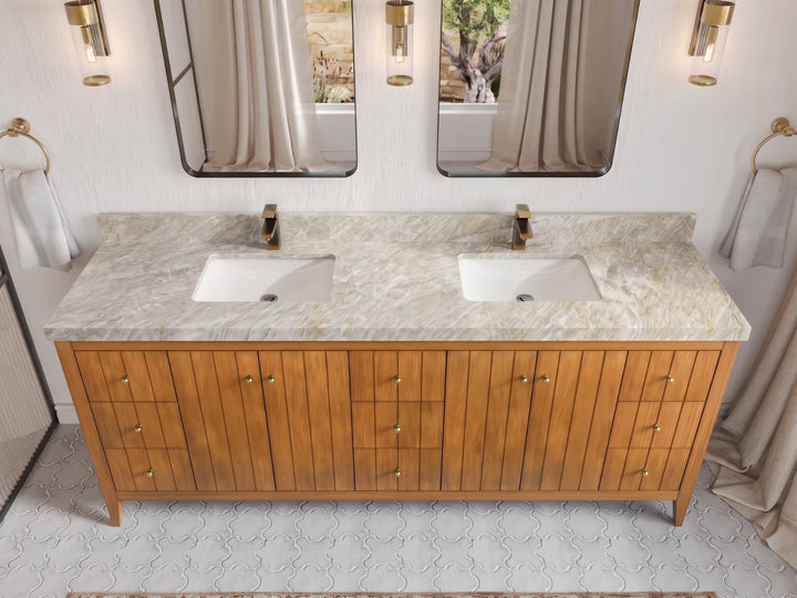 Atlanta Teak Wood 84 in. W x 22 in. D Double Sink Bathroom Vanity - photo 39