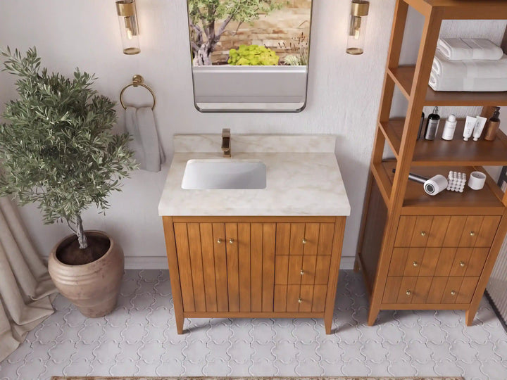 Atlanta Teak Wood 36 in. W x 22 in. D Left Offset Sink Bathroom Vanity - photo 37