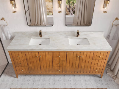 Atlanta Teak Wood 84 in. W x 22 in. D Double Sink Bathroom Vanity