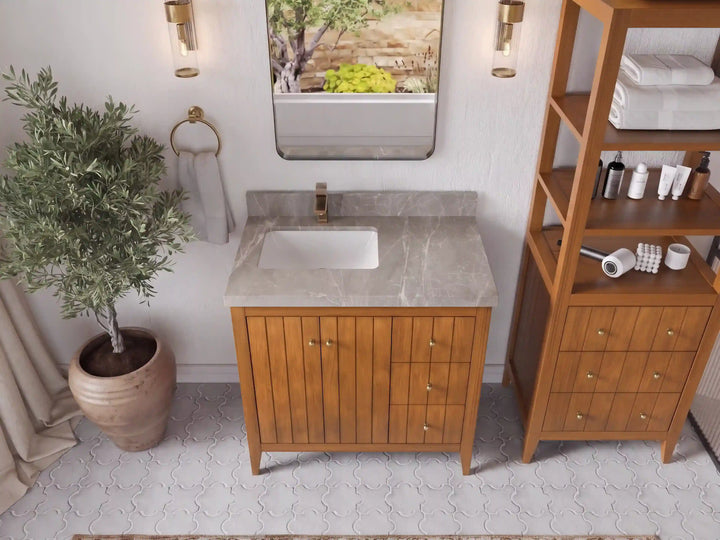 Atlanta Teak Wood 36 in. W x 22 in. D Left Offset Sink Bathroom Vanity - photo 38