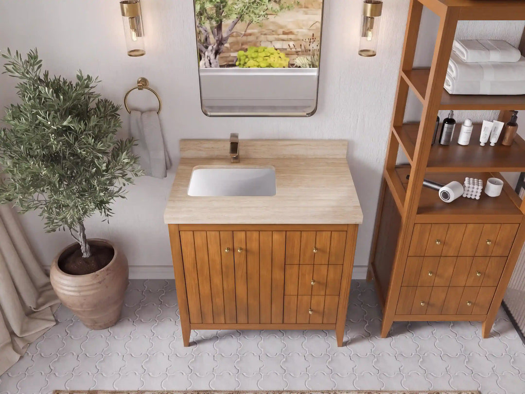 Atlanta Teak Wood 36 in. W x 22 in. D Left Offset Sink Bathroom Vanity | 
              
                Dark Natural Teak
                
                  
             - ATL_TK_DNT_WHQZ_36L - photo №40