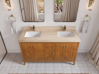 Atlanta Teak Wood 60 in. W x 22 in. D Double Sink Bathroom Vanity