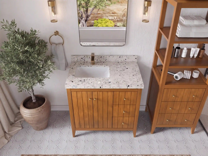 Atlanta Teak Wood 36 in. W x 22 in. D Left Offset Sink Bathroom Vanity - photo 41