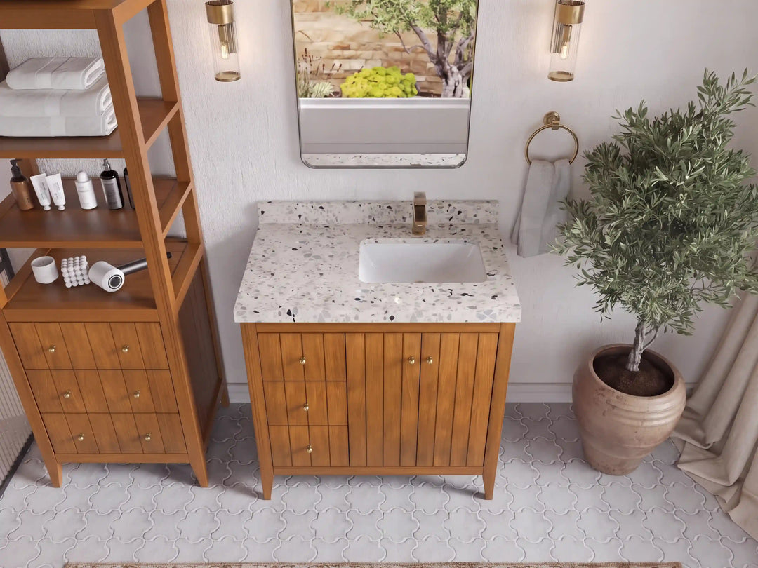 Atlanta Teak Wood 36 in. W x 22 in. D Right Offset Sink Bathroom Vanity | 
              
                Dark Natural Teak
                
                  
             - ATL_TK_DNT_WHQZ_36R - photo №38