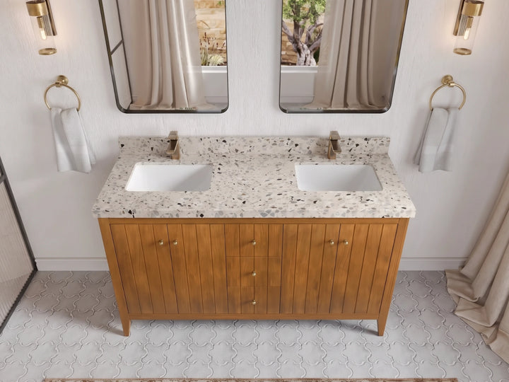 Atlanta Teak Wood 60 in. W x 22 in. D Double Sink Bathroom Vanity - photo 40