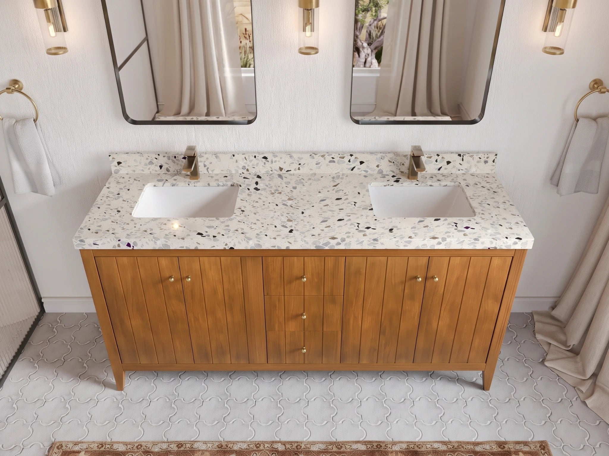 Atlanta Teak Wood 72 in. W x 22 in. D Double Sink Bathroom Vanity