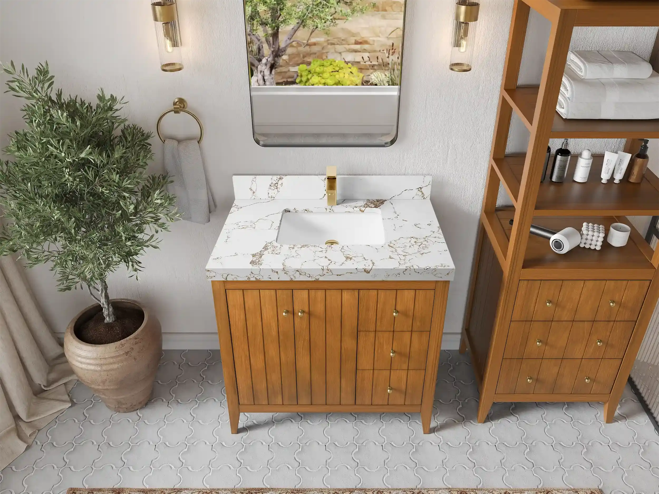 Atlanta Teak Wood 36 in. W x 22 in. D Center Sink Bathroom Vanity
