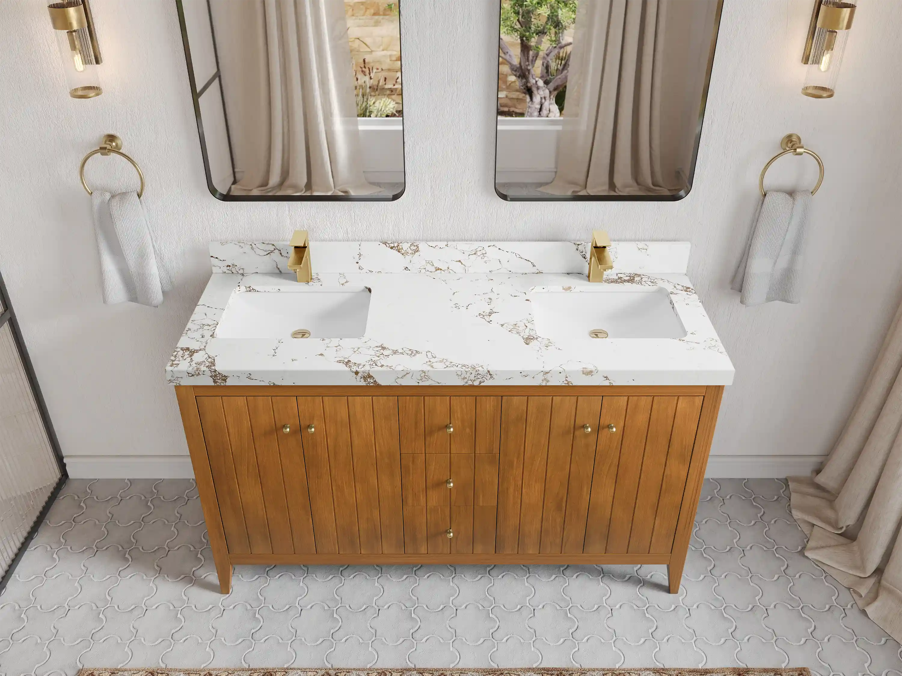Atlanta Teak Wood 60 in. W x 22 in. D Double Sink Bathroom Vanity