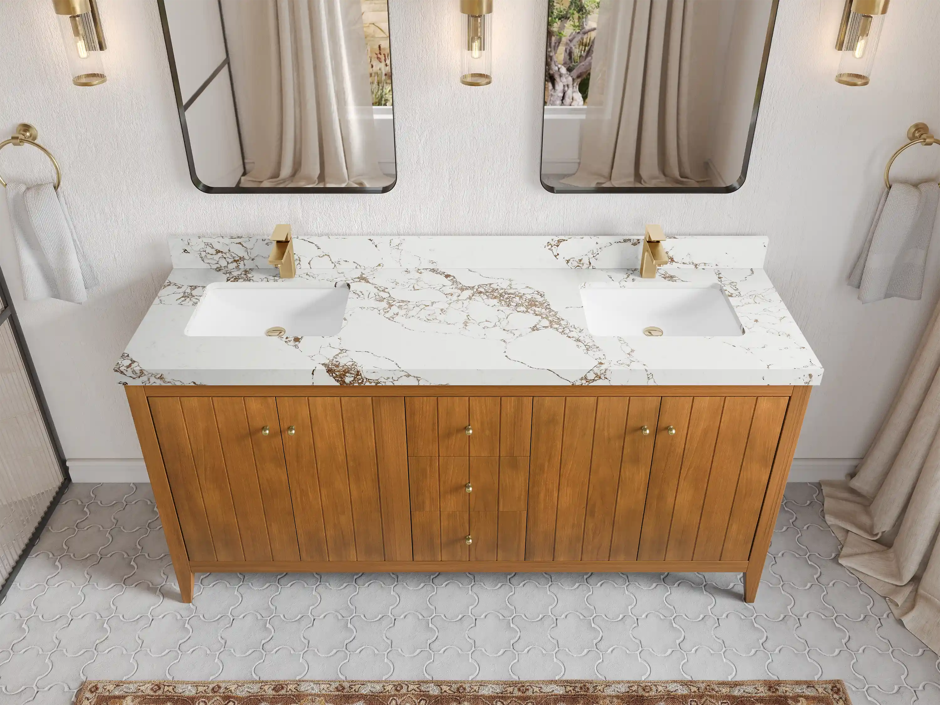 Atlanta Teak Wood 72 in. W x 22 in. D Double Sink Bathroom Vanity