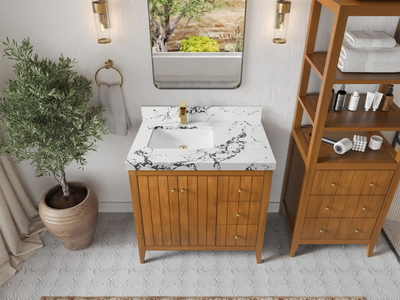 Atlanta Teak Wood 36 in. W x 22 in. D Left Offset Sink Bathroom Vanity