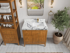 Atlanta Teak Wood 36 in. W x 22 in. D Right Offset Sink Bathroom Vanity - photo 23