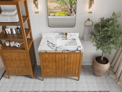Atlanta Teak Wood 36 in. W x 22 in. D Right Offset Sink Bathroom Vanity