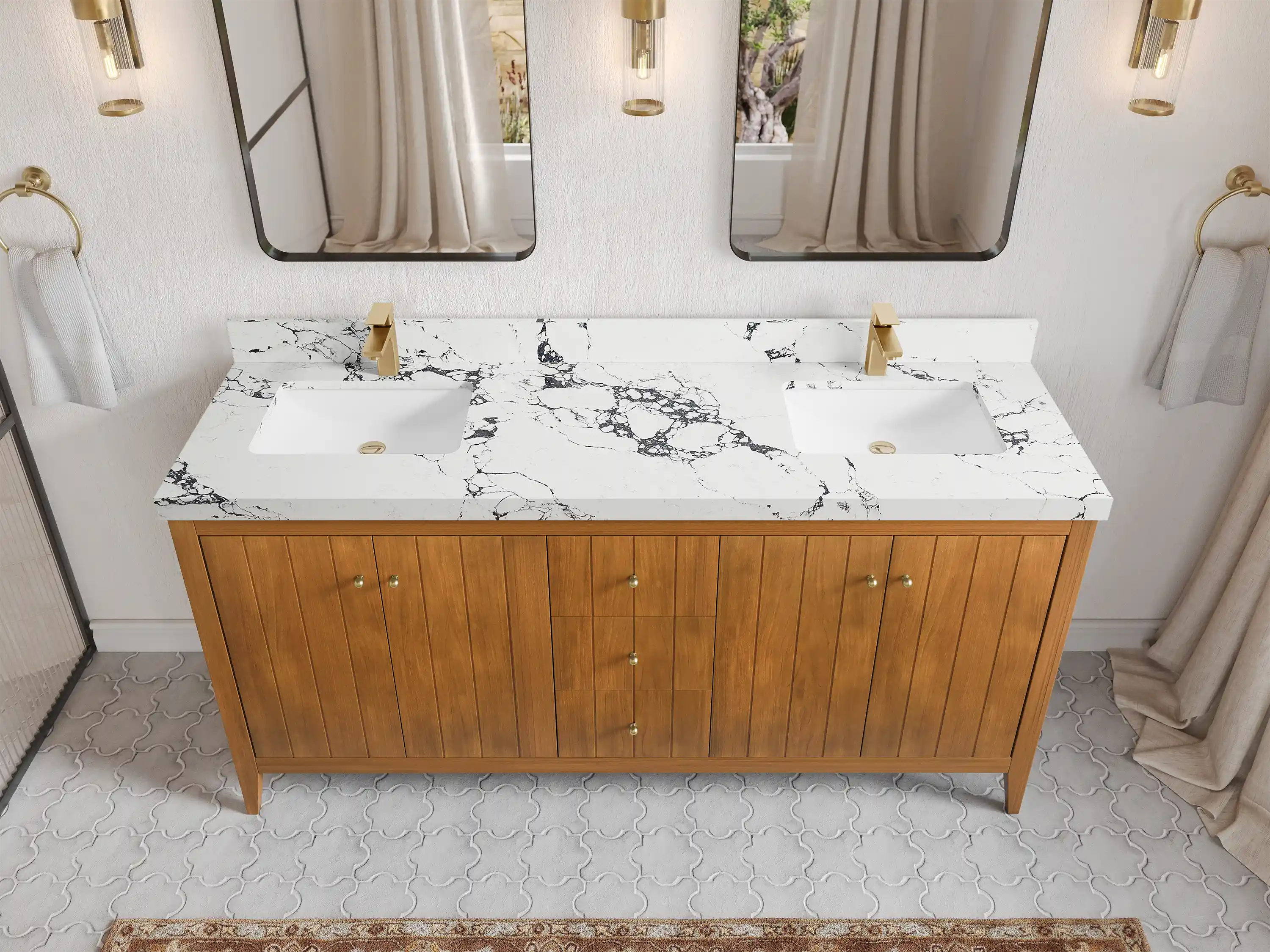 Atlanta Teak Wood 72 in. W x 22 in. D Double Sink Bathroom Vanity