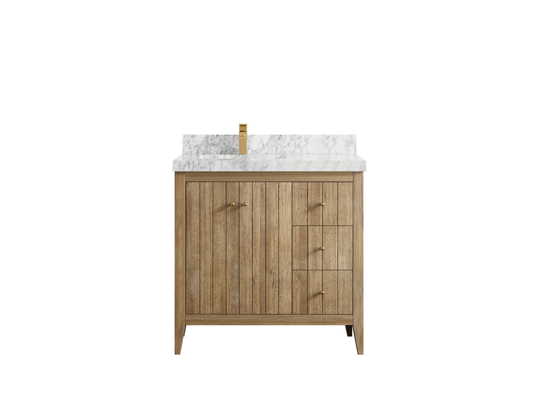 Atlanta Teak Wood 36 in. W x 22 in. D Left Offset Sink Bathroom Vanity