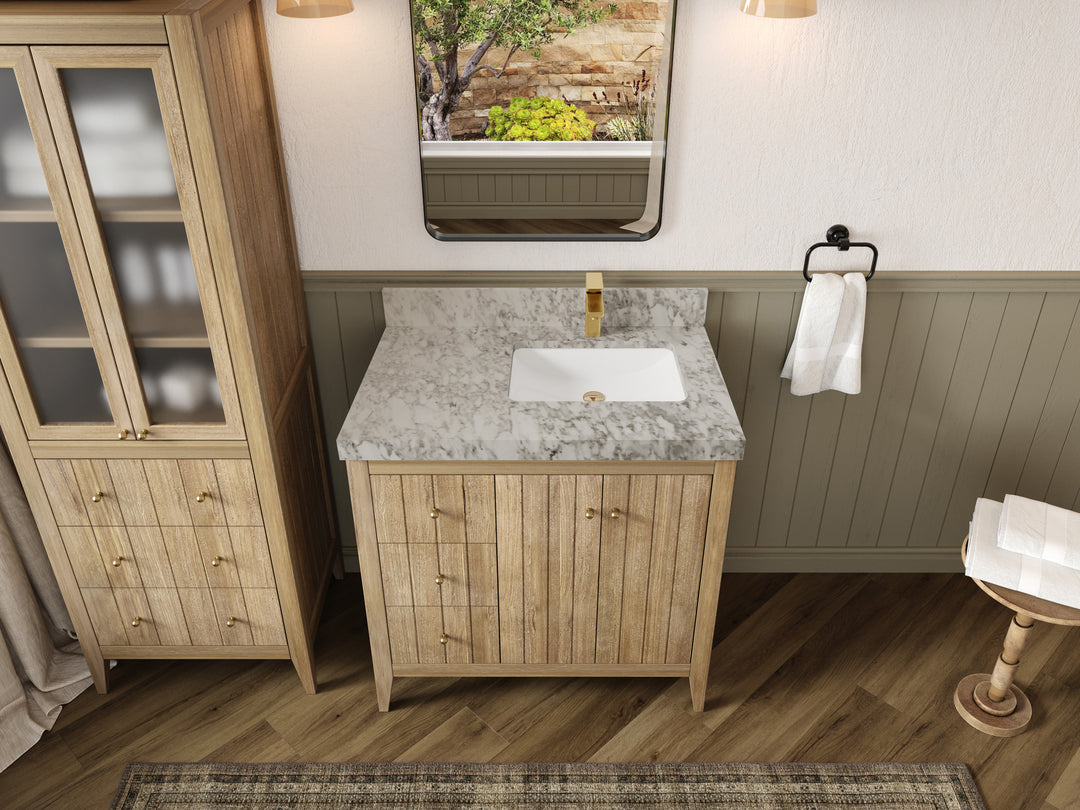 Atlanta Teak Wood 36 in. W x 22 in. D Right Offset Sink Bathroom Vanity