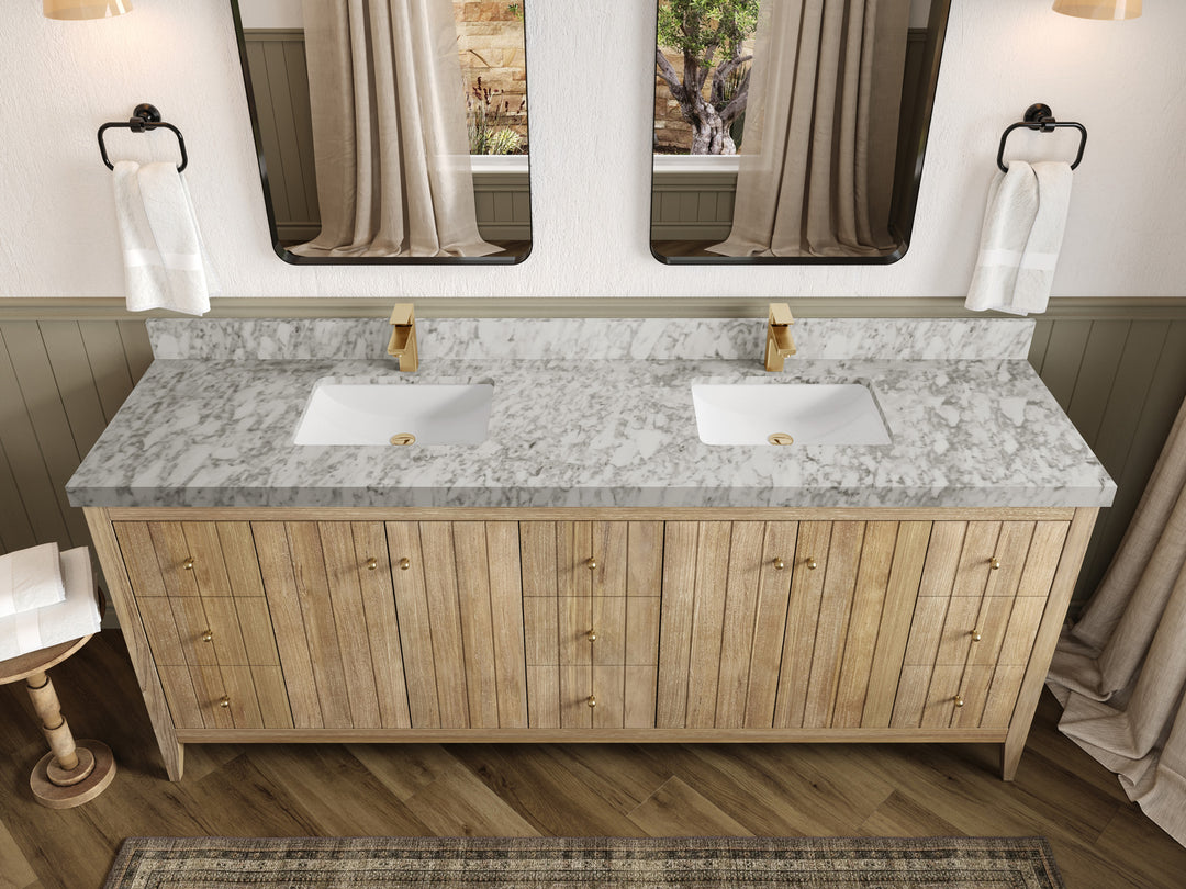 Atlanta Teak Wood 84 in. W x 22 in. D Double Sink Bathroom Vanity