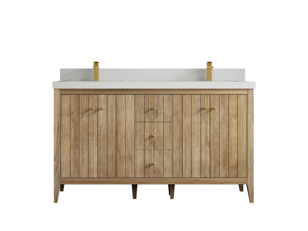 Atlanta Teak Wood 60 in. W x 22 in. D Double Sink Bathroom Vanity