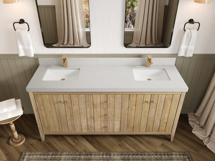 Atlanta Teak Wood 72 in. W x 22 in. D Double Sink Bathroom Vanity - photo 12