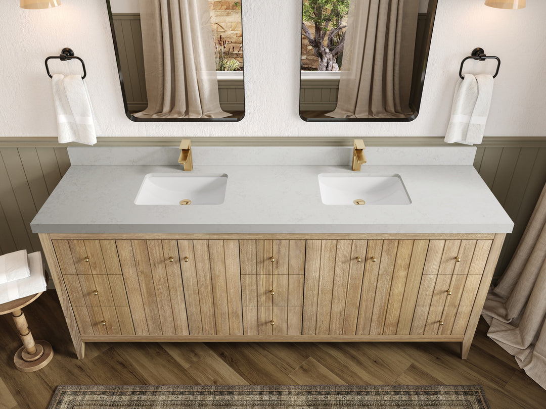 Atlanta Teak Wood 84 in. W x 22 in. D Double Sink Bathroom Vanity