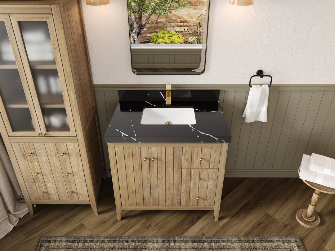 Atlanta Teak Wood 36 in. W x 22 in. D Center Sink Bathroom Vanity