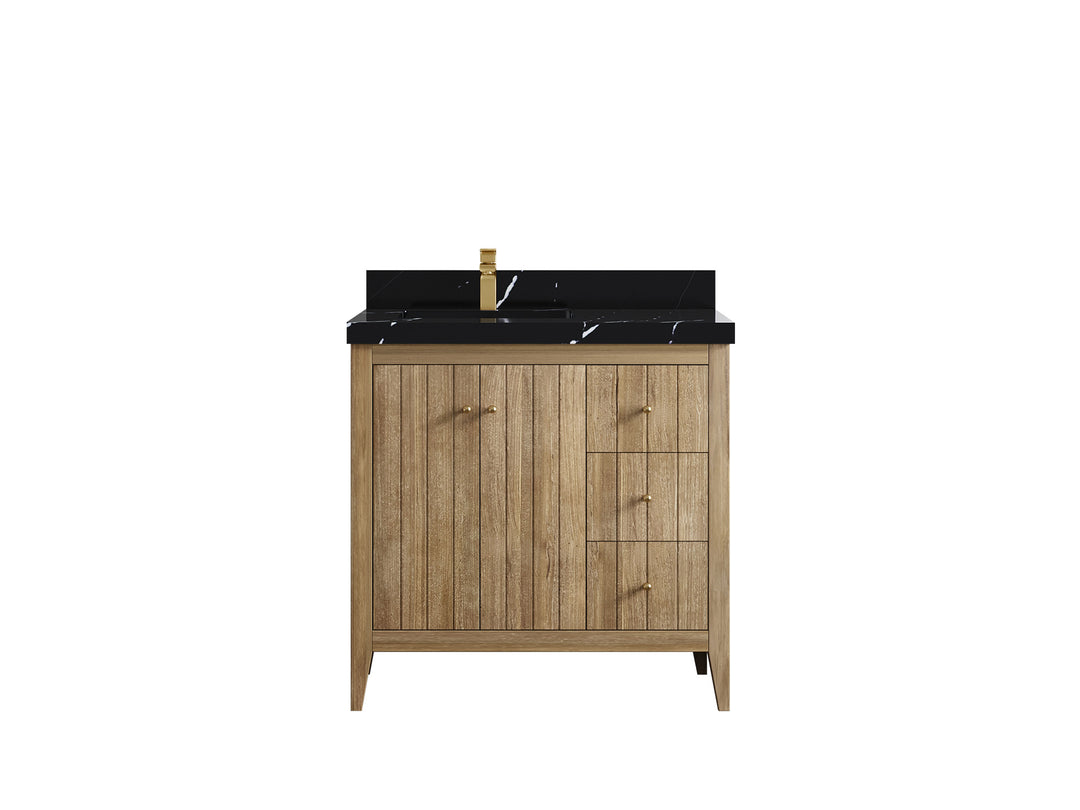 Atlanta Teak Wood 36 in. W x 22 in. D Left Offset Sink Bathroom Vanity