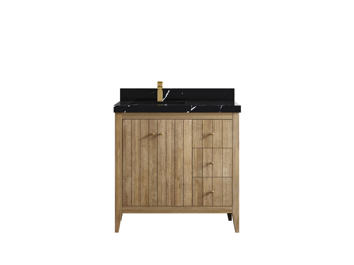 Atlanta Teak Wood 36 in. W x 22 in. D Left Offset Sink Bathroom Vanity - photo 9