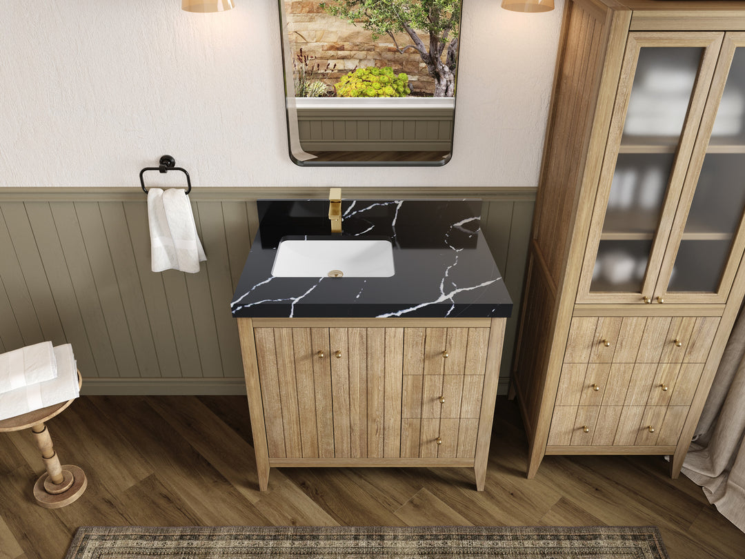 Atlanta Teak Wood 36 in. W x 22 in. D Left Offset Sink Bathroom Vanity