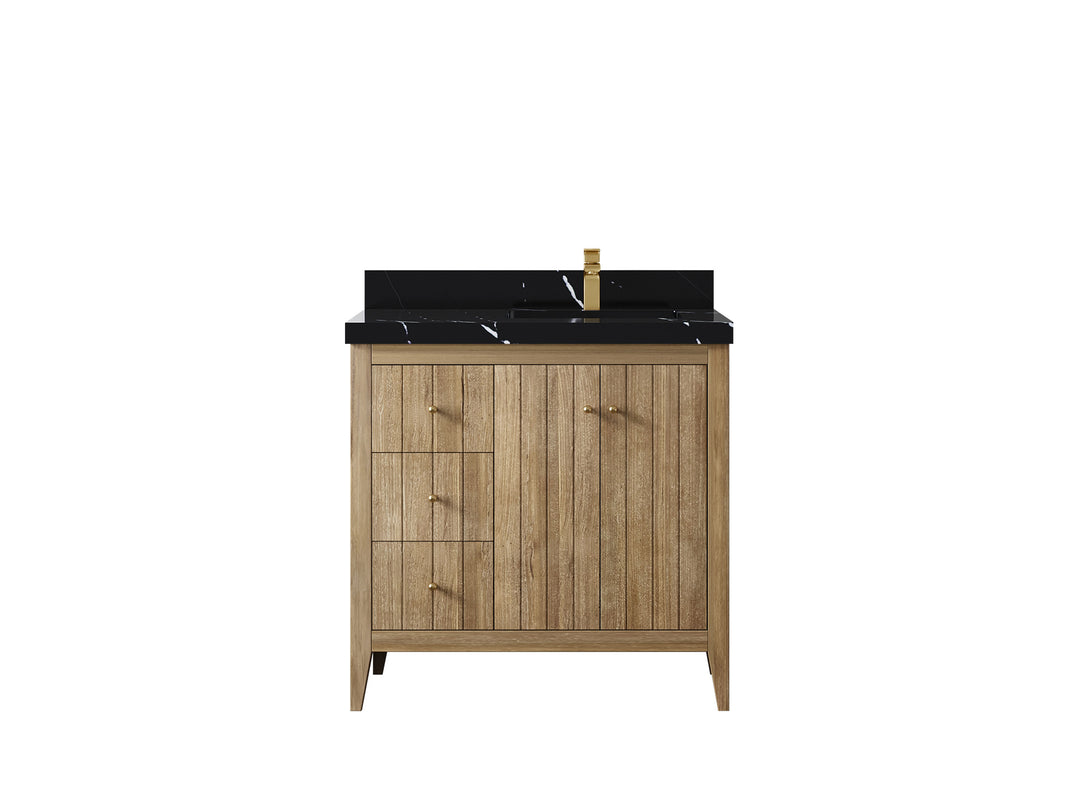 Atlanta Teak Wood 36 in. W x 22 in. D Right Offset Sink Bathroom Vanity