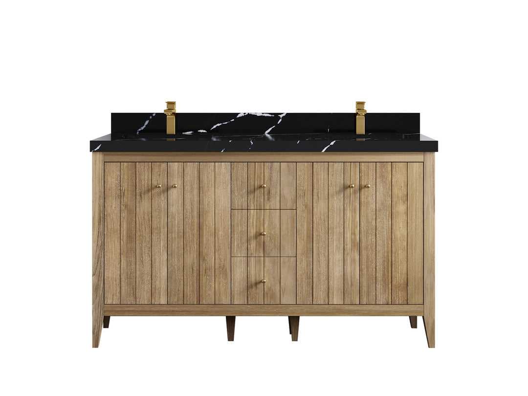 Atlanta Teak Wood 60 in. W x 22 in. D Double Sink Bathroom Vanity