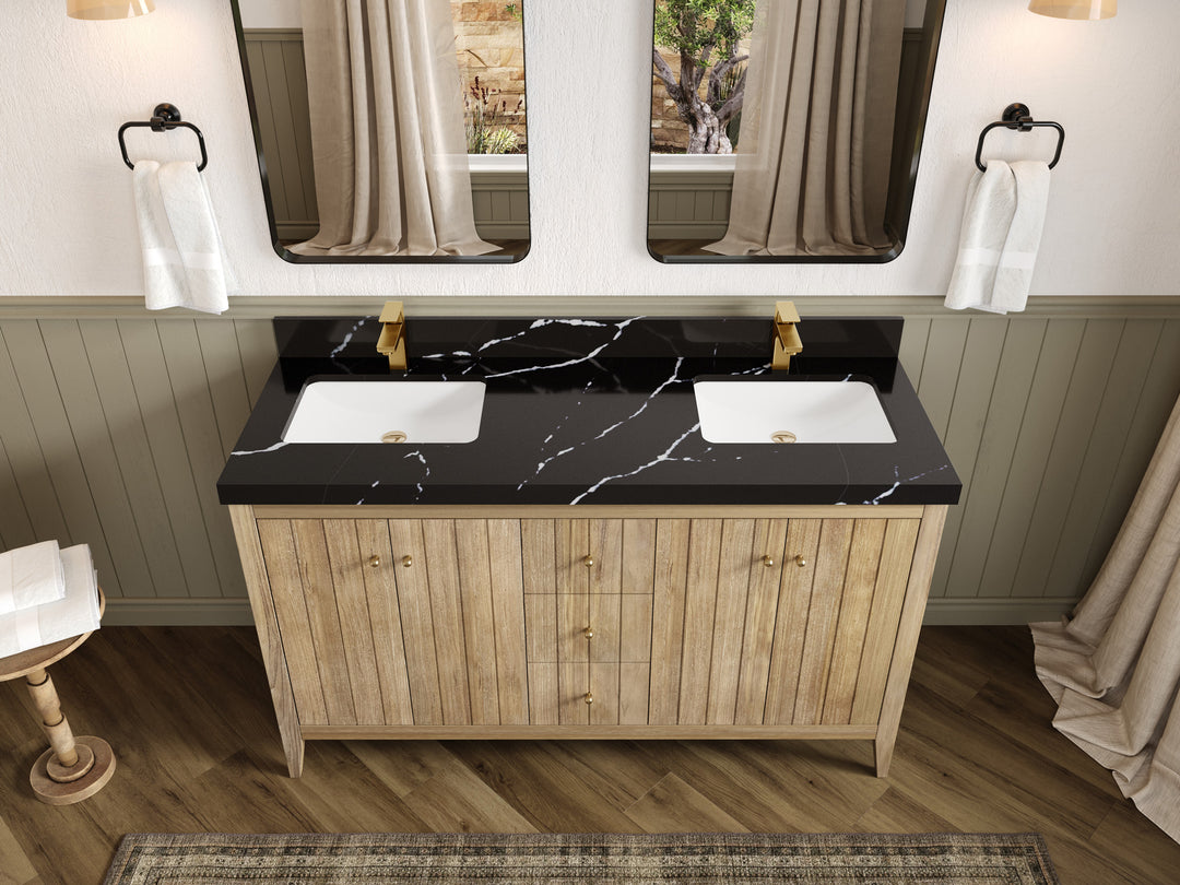 Atlanta Teak Wood 60 in. W x 22 in. D Double Sink Bathroom Vanity