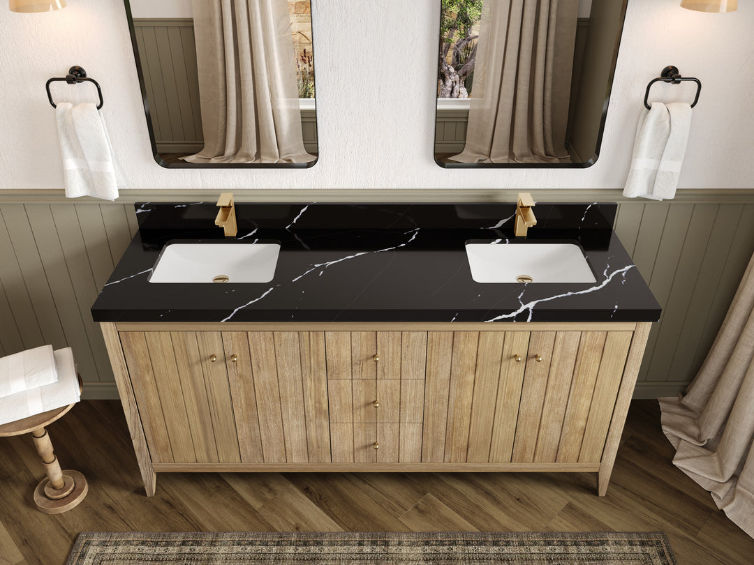 Atlanta Teak Wood 72 in. W x 22 in. D Double Sink Bathroom Vanity