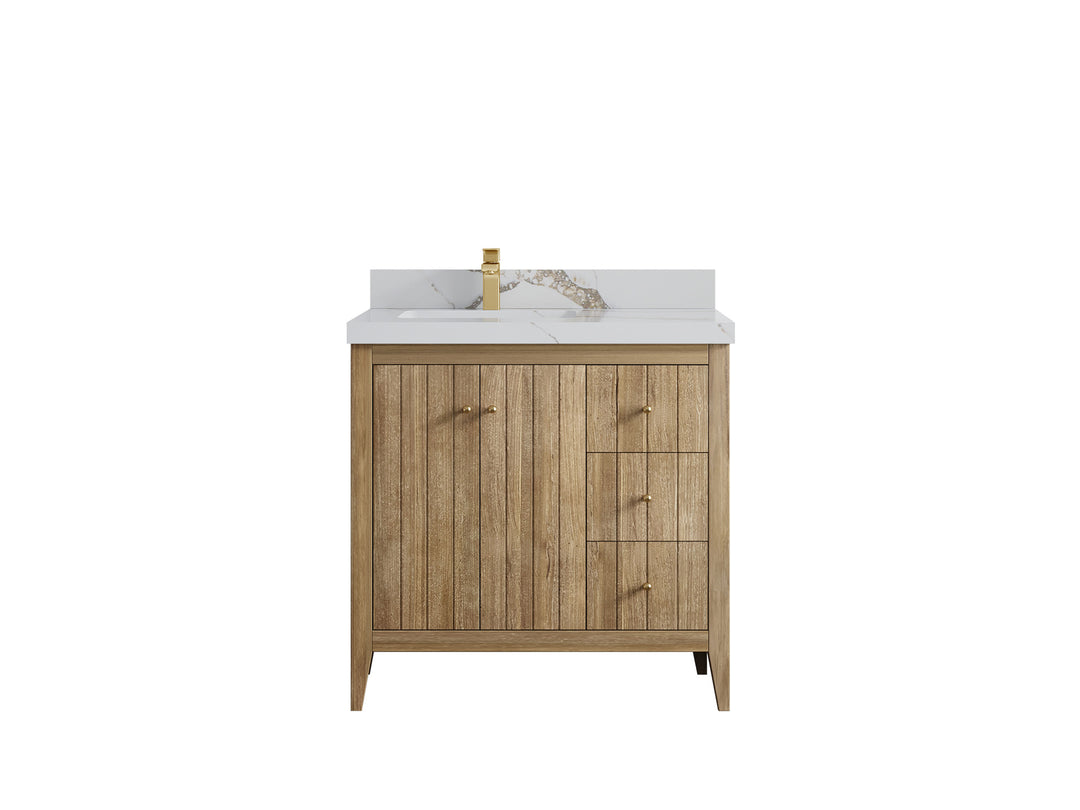 Atlanta Teak Wood 36 in. W x 22 in. D Left Offset Sink Bathroom Vanity