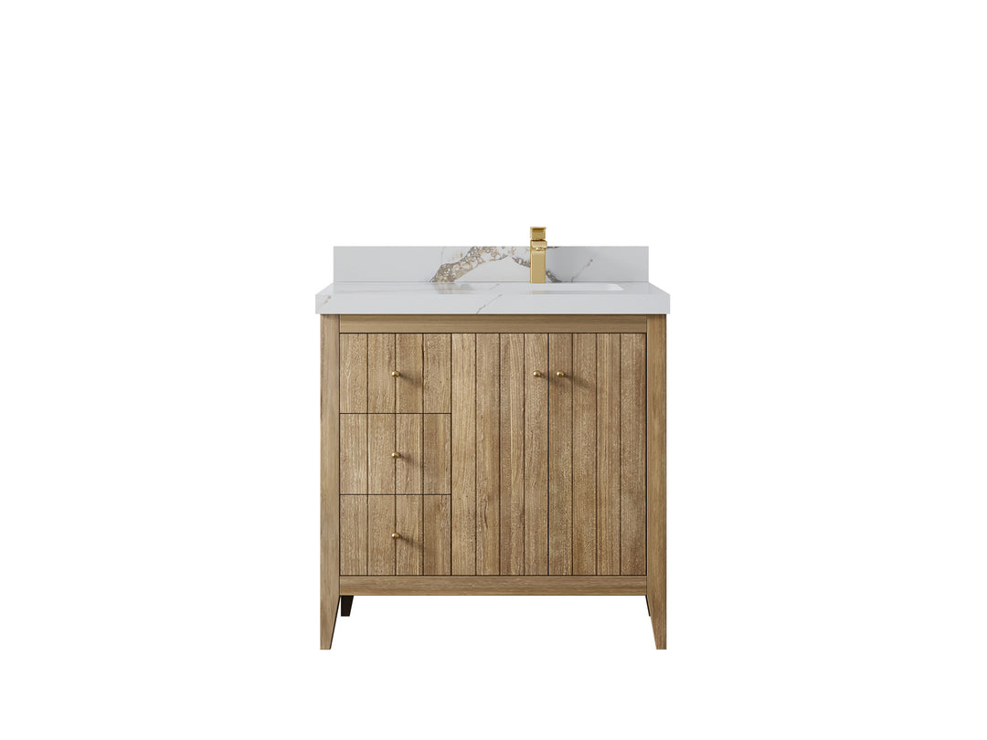 Atlanta Teak Wood 36 in. W x 22 in. D Right Offset Sink Bathroom Vanity