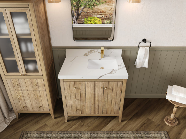 Atlanta Teak Wood 36 in. W x 22 in. D Right Offset Sink Bathroom Vanity - photo 14