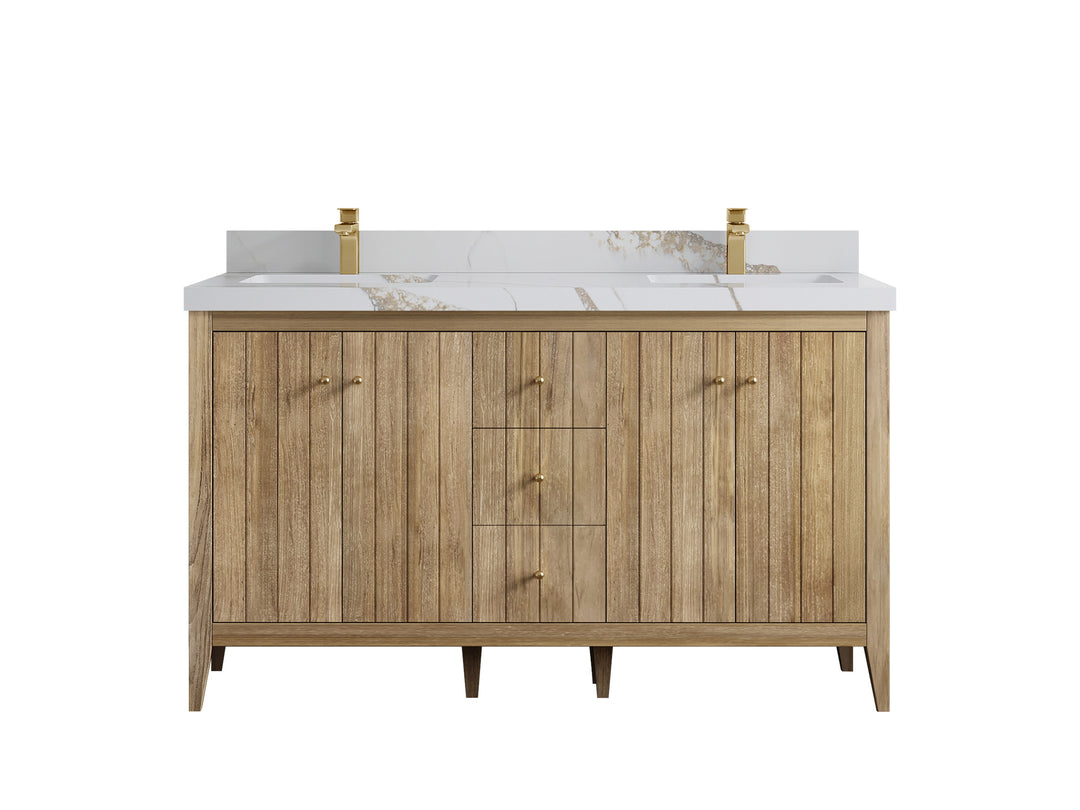 Atlanta Teak Wood 60 in. W x 22 in. D Double Sink Bathroom Vanity