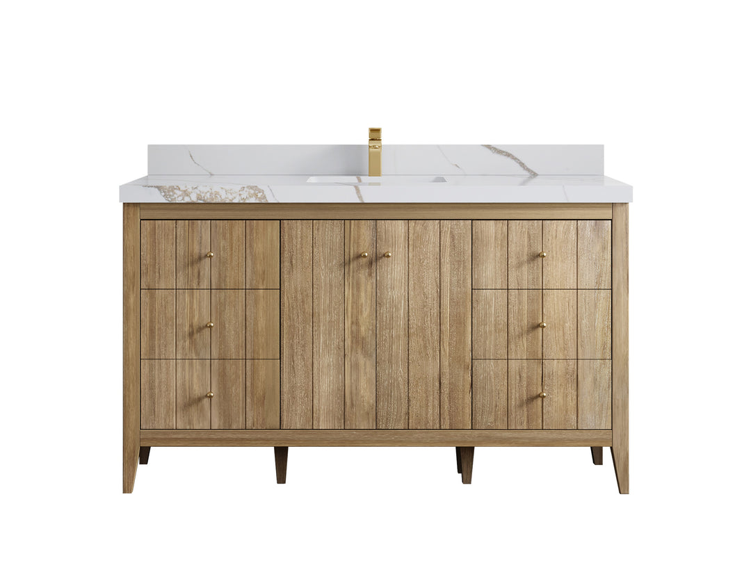 Atlanta Teak Wood 60 in. W x 22 in. D Single Sink Bathroom Vanity