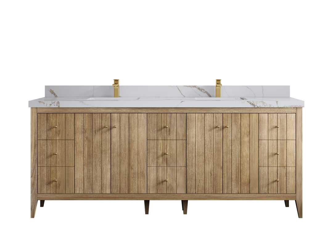 Atlanta Teak Wood 84 in. W x 22 in. D Double Sink Bathroom Vanity