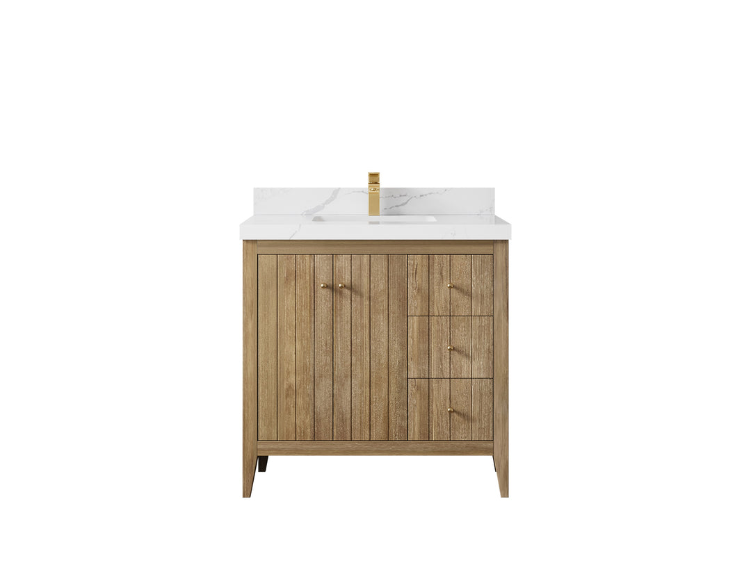 Atlanta Teak Wood 36 in. W x 22 in. D Center Sink Bathroom Vanity