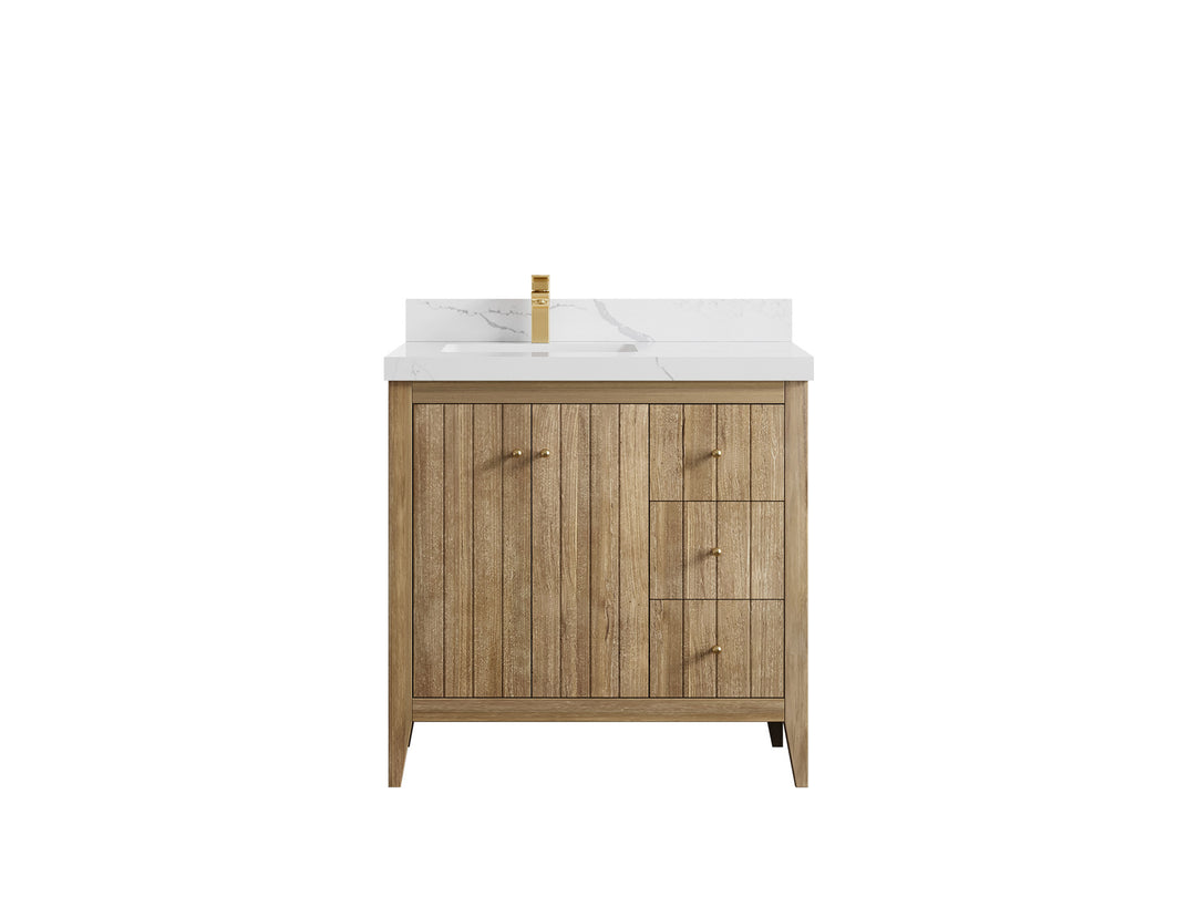 Atlanta Teak Wood 36 in. W x 22 in. D Left Offset Sink Bathroom Vanity