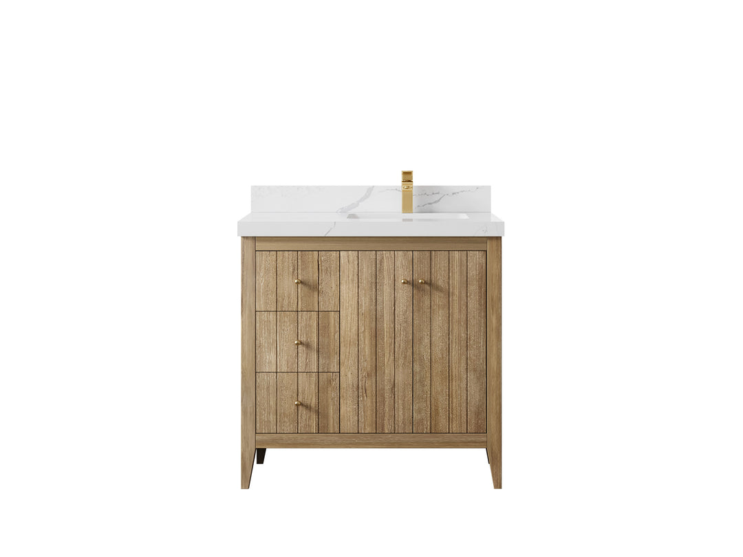 Atlanta Teak Wood 36 in. W x 22 in. D Right Offset Sink Bathroom Vanity