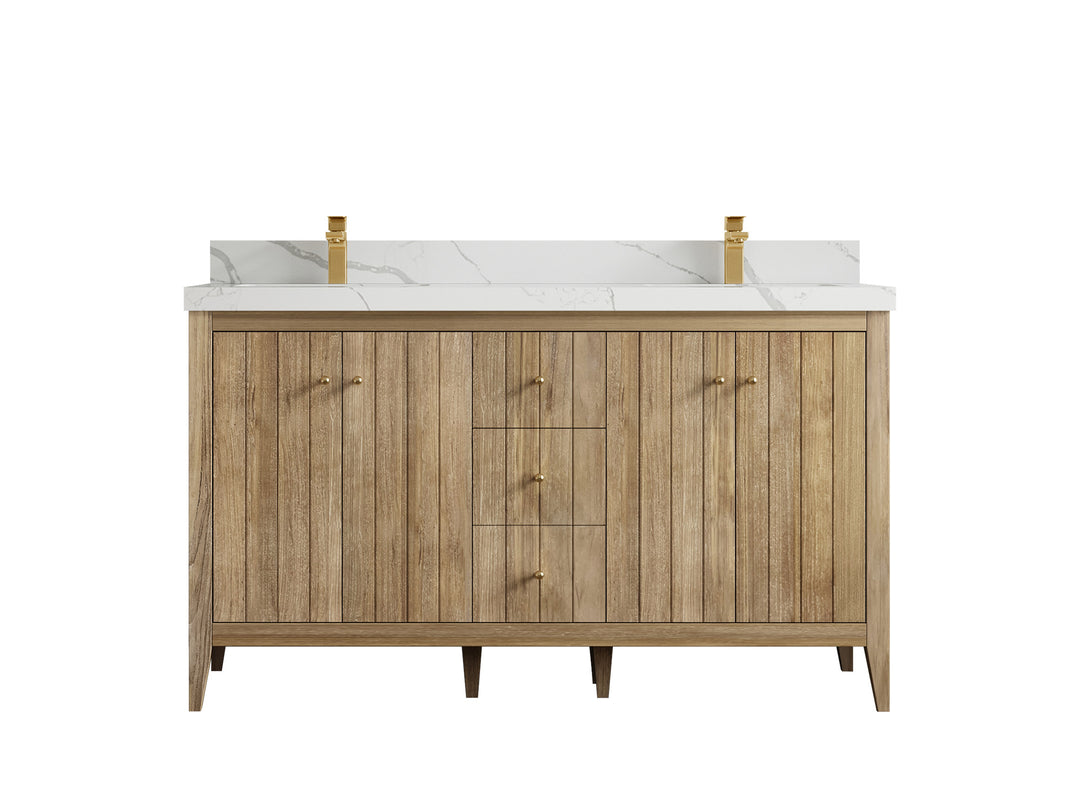 Atlanta Teak Wood 60 in. W x 22 in. D Double Sink Bathroom Vanity