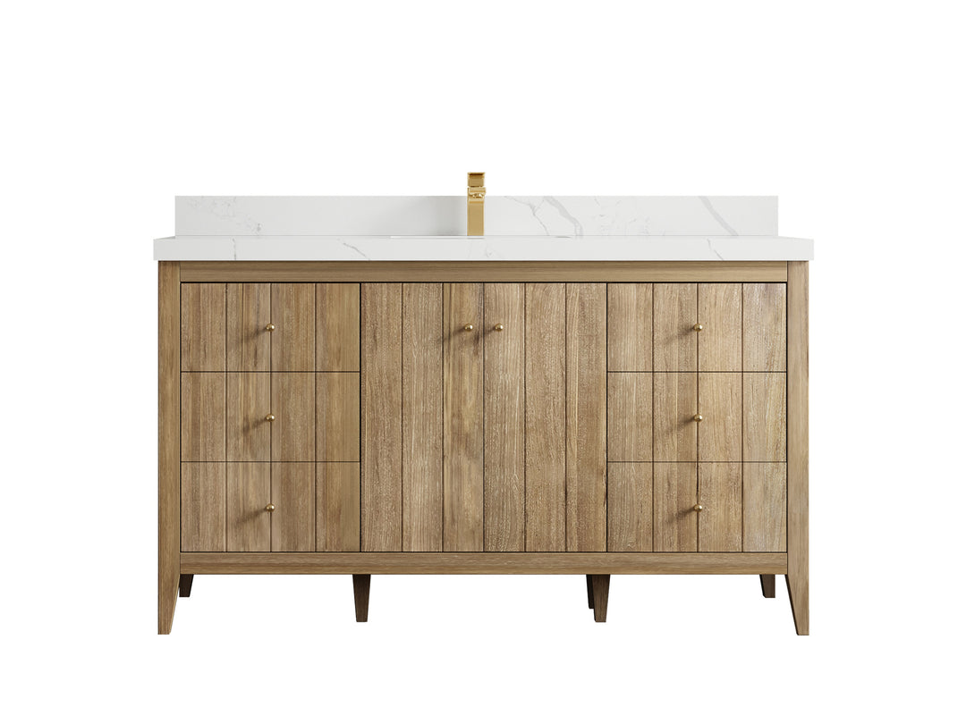 Atlanta Teak Wood 60 in. W x 22 in. D Single Sink Bathroom Vanity