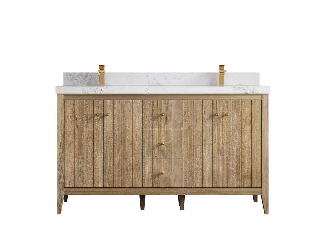 Atlanta Teak Wood 60 in. W x 22 in. D Double Sink Bathroom Vanity