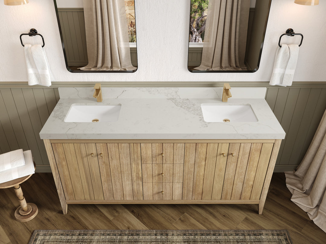Atlanta Teak Wood 72 in. W x 22 in. D Double Sink Bathroom Vanity