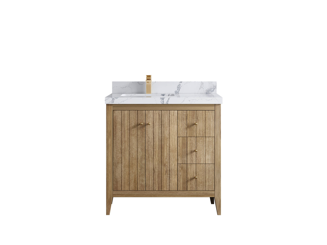 Atlanta Teak Wood 36 in. W x 22 in. D Left Offset Sink Bathroom Vanity