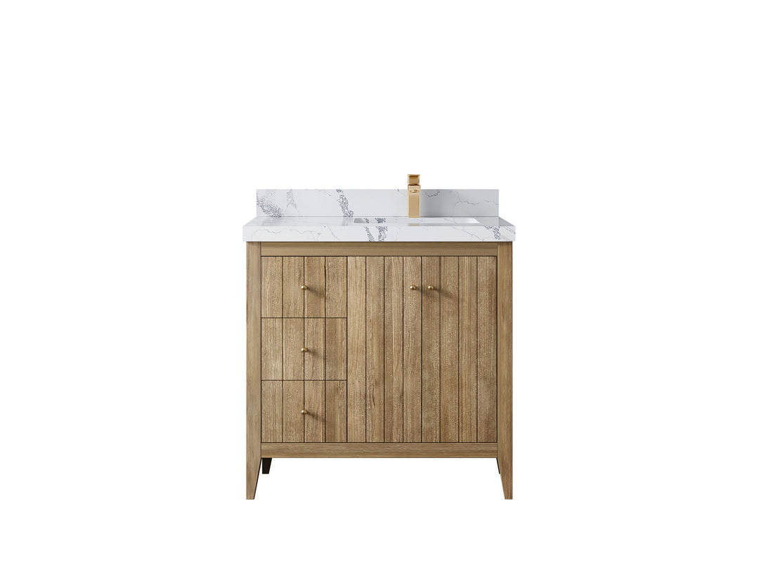 Atlanta Teak Wood 36 in. W x 22 in. D Right Offset Sink Bathroom Vanity