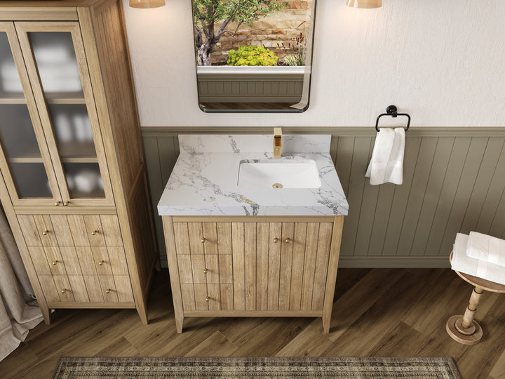 Atlanta Teak Wood 36 in. W x 22 in. D Right Offset Sink Bathroom Vanity - photo 20