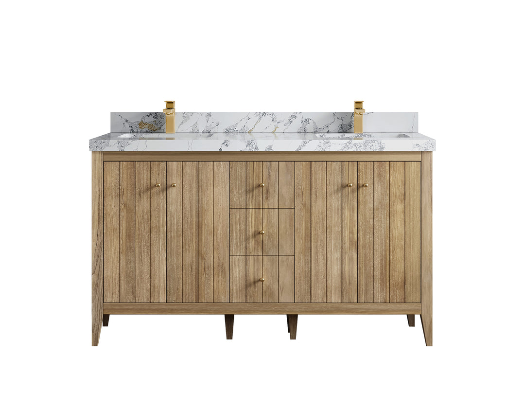 Atlanta Teak Wood 60 in. W x 22 in. D Double Sink Bathroom Vanity