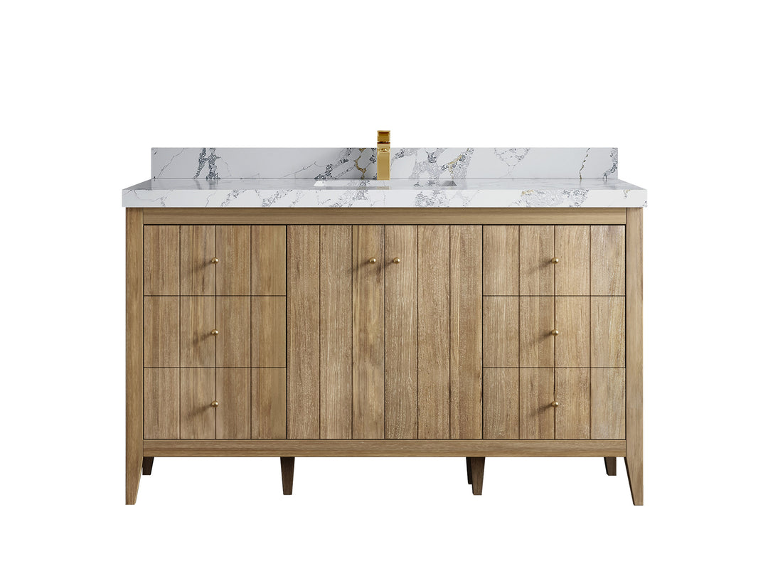 Atlanta Teak Wood 60 in. W x 22 in. D Single Sink Bathroom Vanity