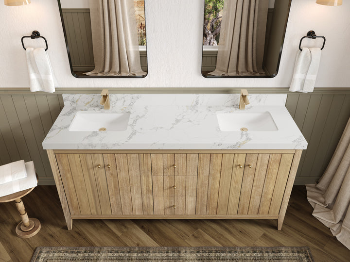 Atlanta Teak Wood 72 in. W x 22 in. D Double Sink Bathroom Vanity - photo 20